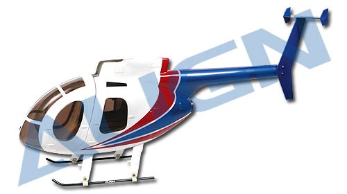 450 Scale Fuselage 500E. Spec: White. Red. Blue.